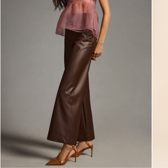 The Colette Cropped Wide-Leg Pants by Maeve: Faux-Leather Edition Brown Size 29 - Picture 4 of 9